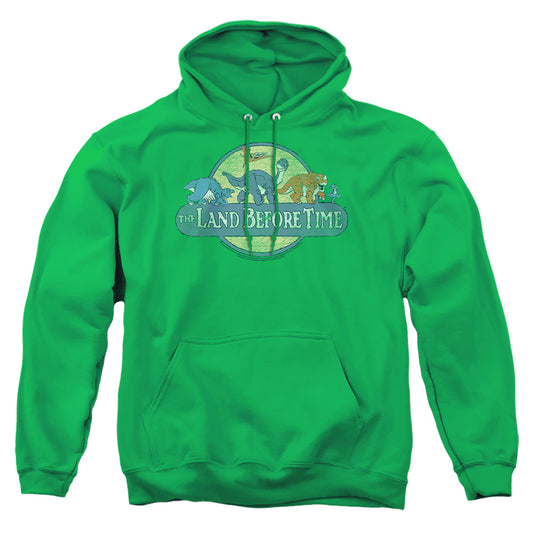 LAND BEFORE TIME : RETRO LOGO ADULT PULL OVER HOODIE KELLY GREEN 2X