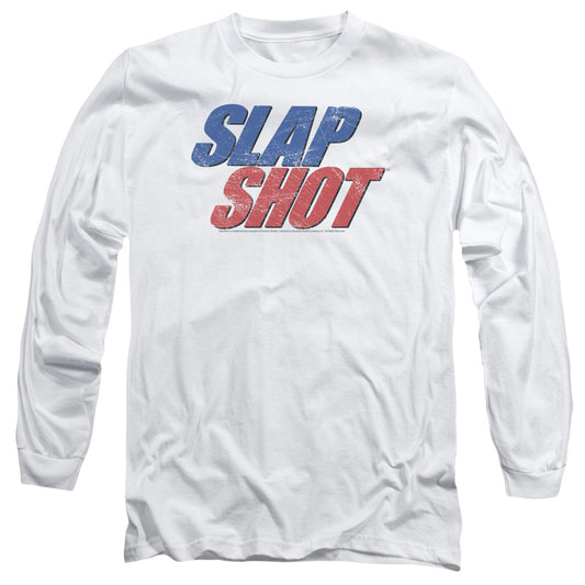 SLAP SHOT : BLUE AND RED LOGO L\S ADULT T SHIRT 18\1 White MD