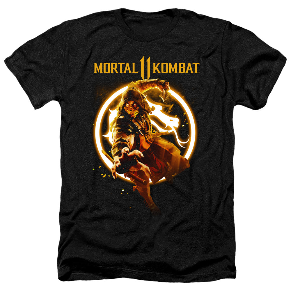 Mortal Kombat 11 Scorpion Flames Adult Size Heather Style T-Shirt