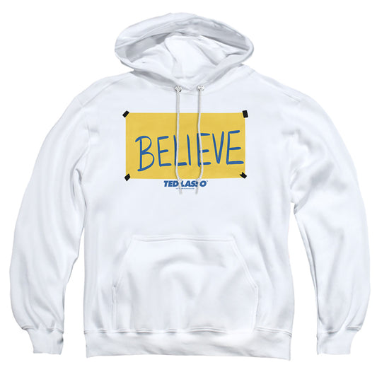 TED LASSO : TED LASSO BELIEVE SIGN ADULT PULL OVER HOODIE White LG
