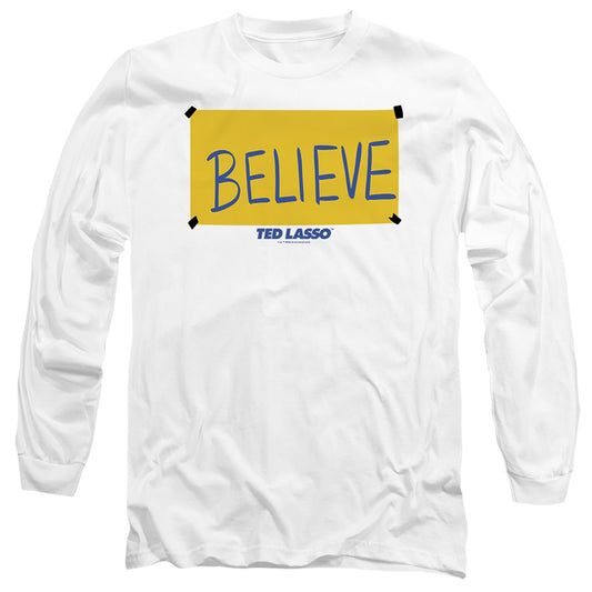 TED LASSO : TED LASSO BELIEVE SIGN L\S ADULT T SHIRT 18\1 White XL