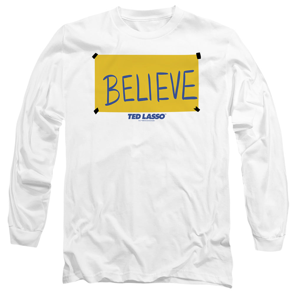 TED LASSO : TED LASSO BELIEVE SIGN L\S ADULT T SHIRT 18\1 White MD