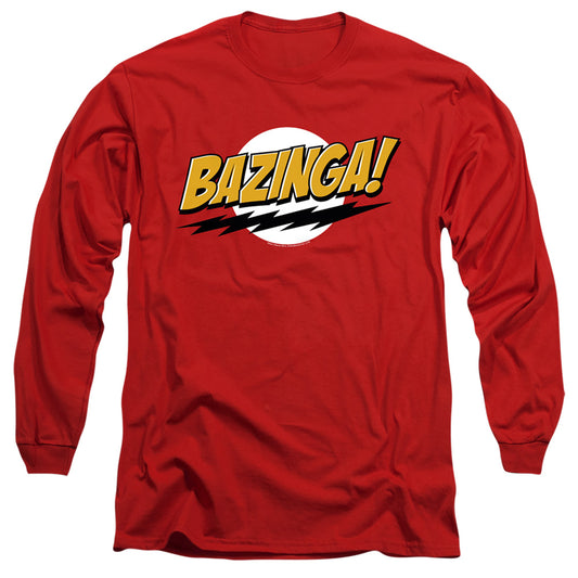 BIG BANG THEORY : BAZINGA L\S ADULT T SHIRT 18\1 Red 2X