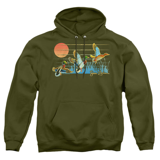 WILD WINGS : THREE DUCKS ADULT PULL OVER HOODIE MILITARY GREEN MD